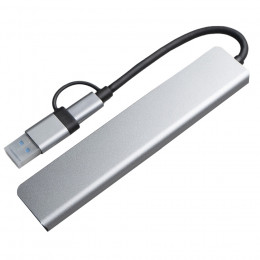 USB-хаб ROOT 8 в 1, серый, алюминий